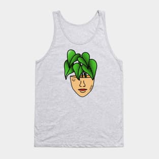 Tropical House Plant Person with Face Tattoos and Septum Piercing, Tanned Skin Tank Top